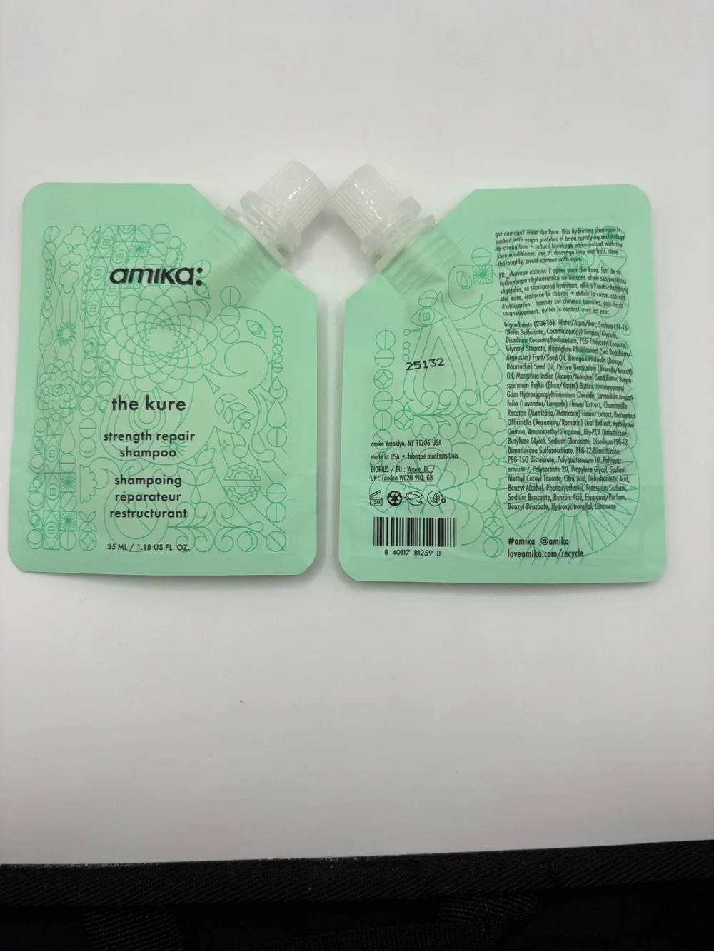 Amika The Kure Strength Repair Shampoo Travel Size Duo 35 mL Each New